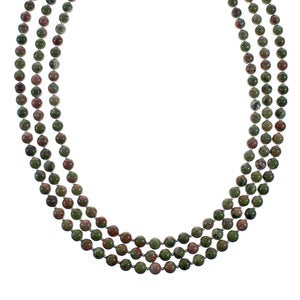 Native American Unakite Sterling Silver Bead Necklace AX128227